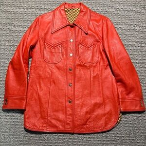 Vintage 70’s Red Leather Button Up Jacket New England Sportswear- Size Medium